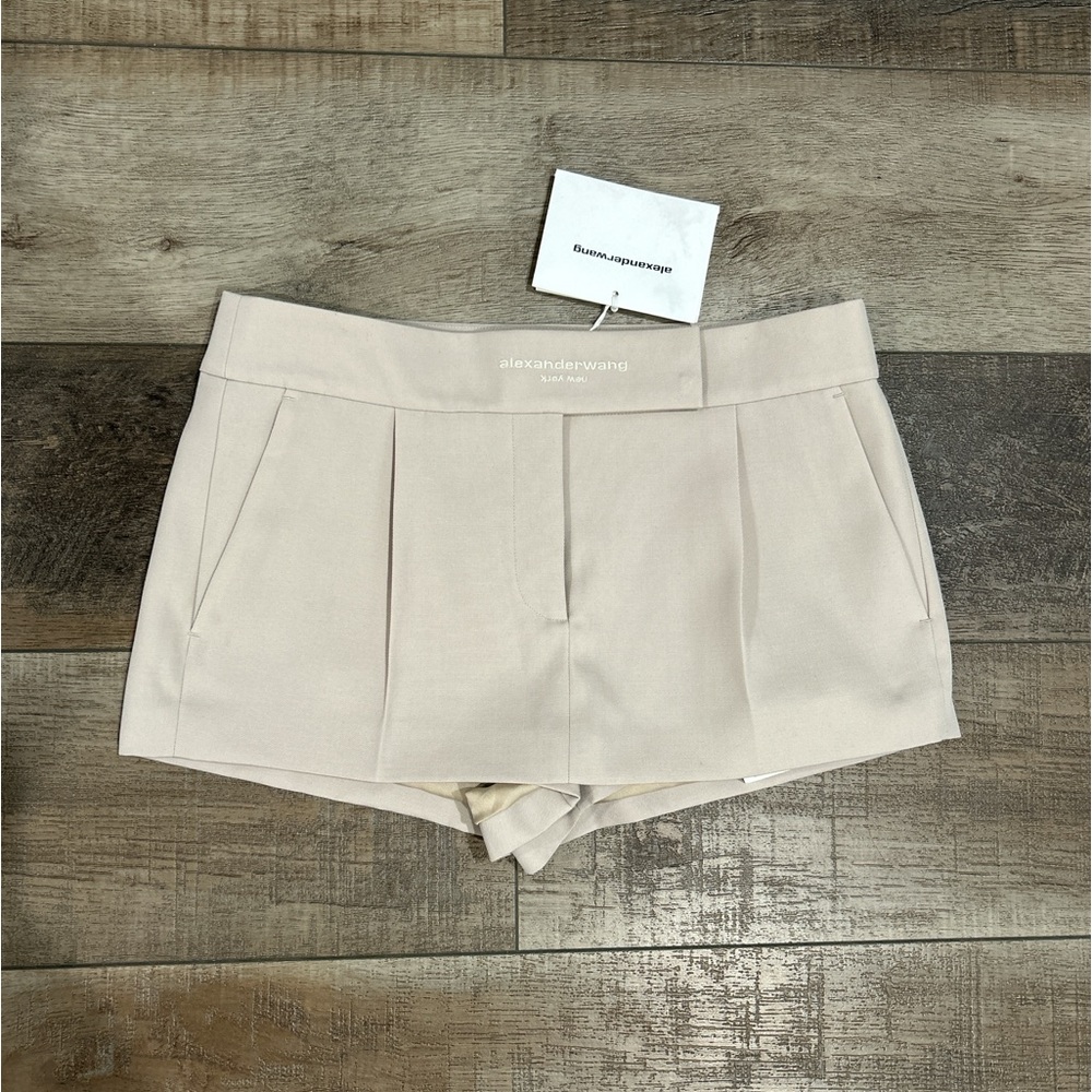 Alexander Wang Cream Pleated High-Waist Tailored Shorts